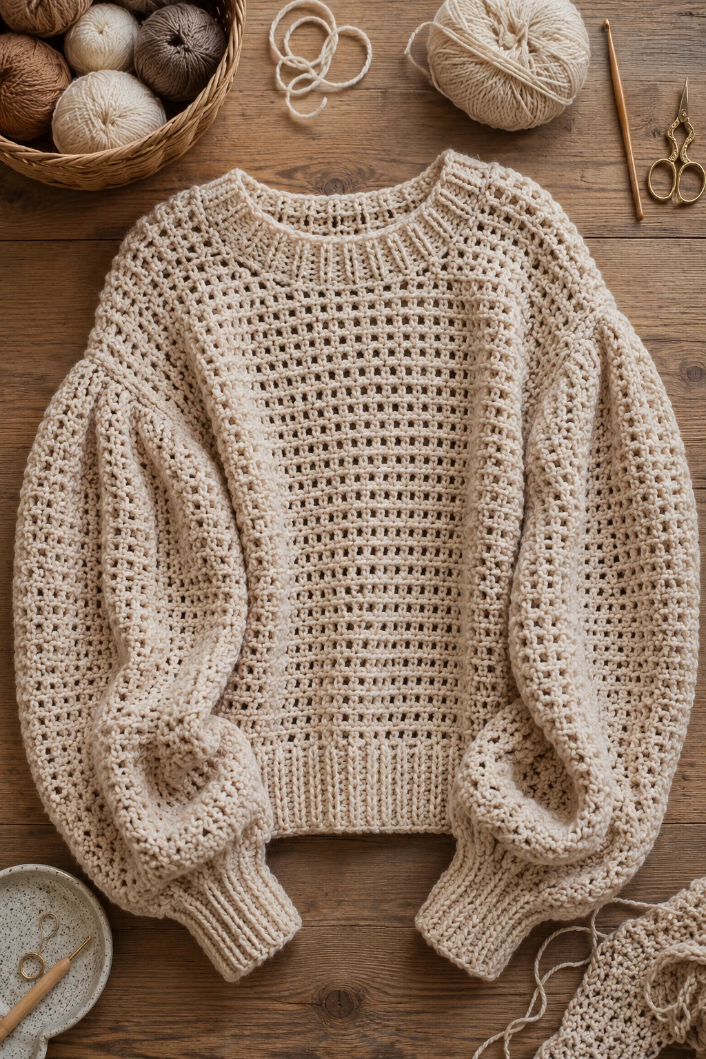 Oversized Balloon Sleeve Sweater — crochet sweater ideas style outfit