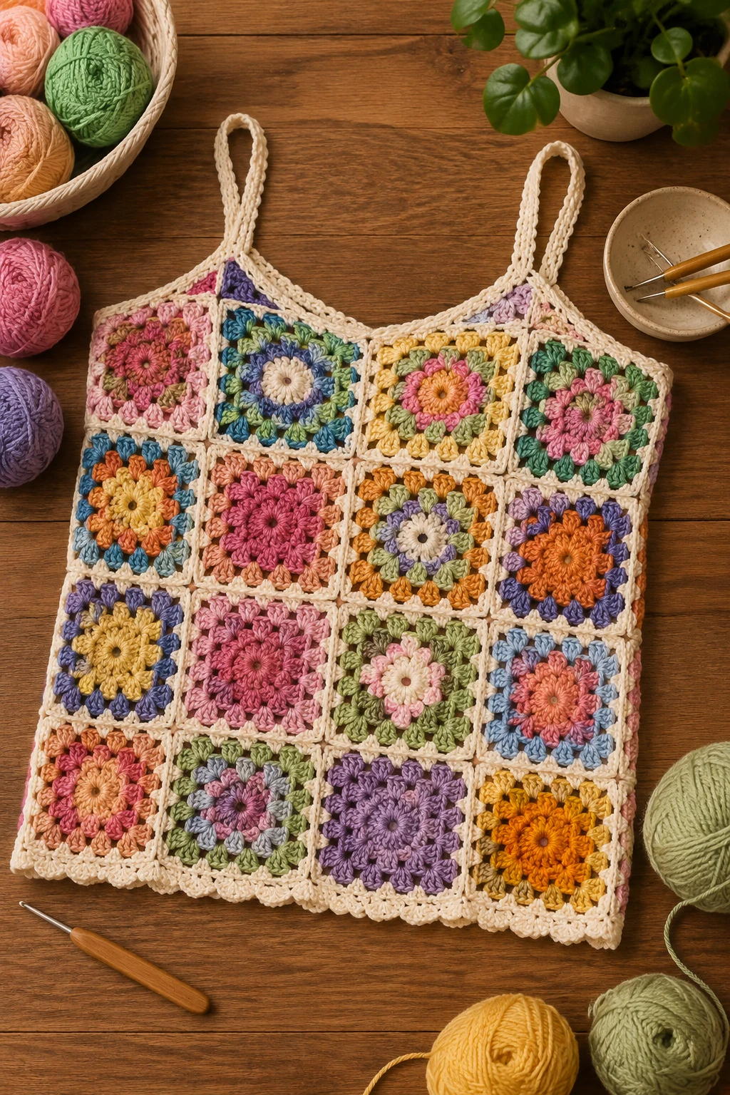 Colorful Crochet Patchwork Top — crochet top ideas style outfit