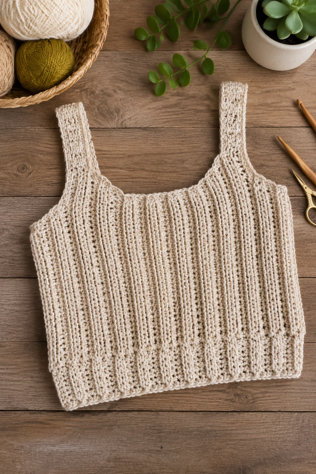 Crochet Tank Top With Modern Ribbed Texture — crochet top ideas style outfit