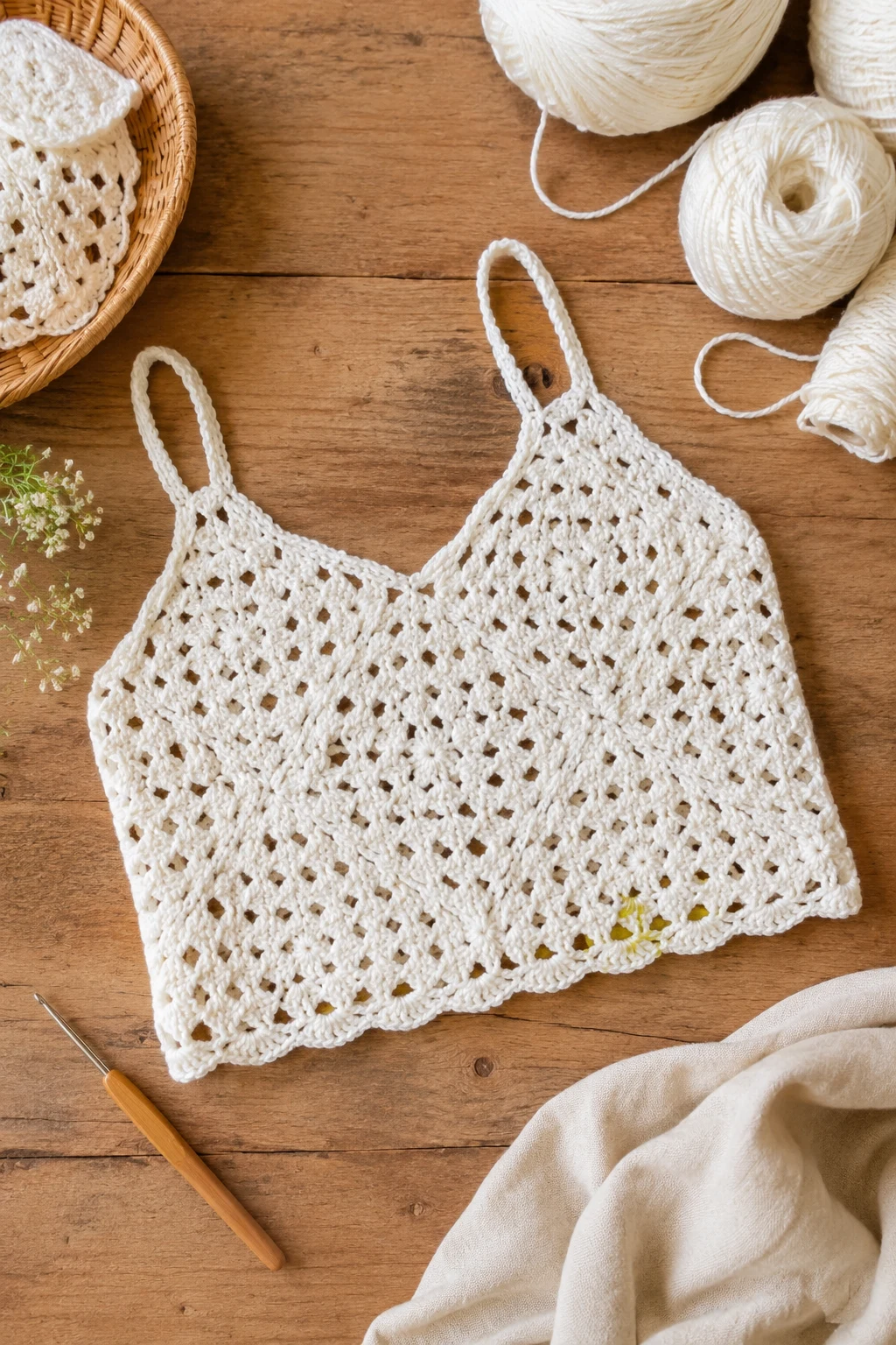 Classic White Granny Square Crop Top — crochet tops ideas style outfit