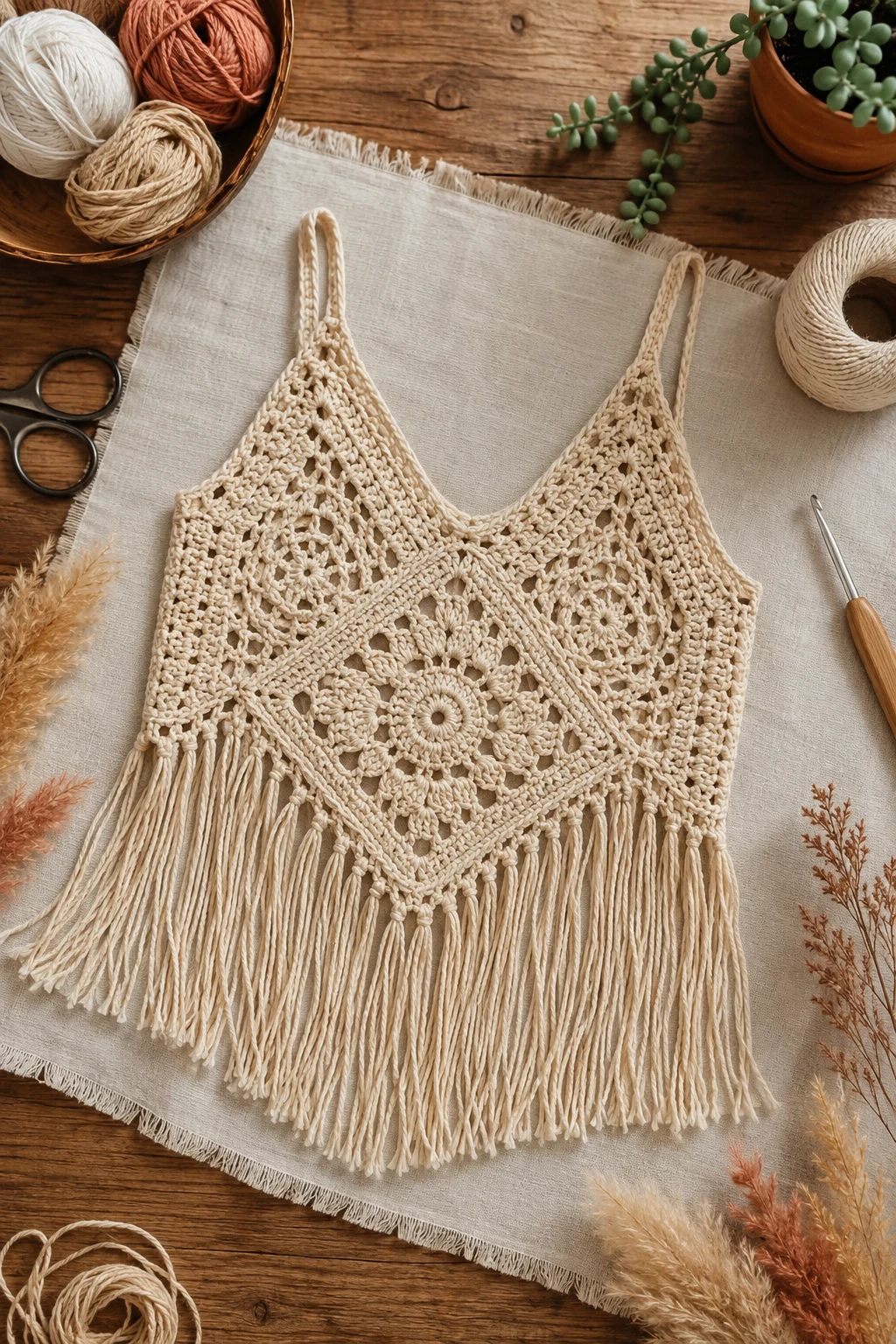 Boho Fringe Festival Tank: Crochet Tops Ideas That Stand Out — crochet tops ideas style outfit