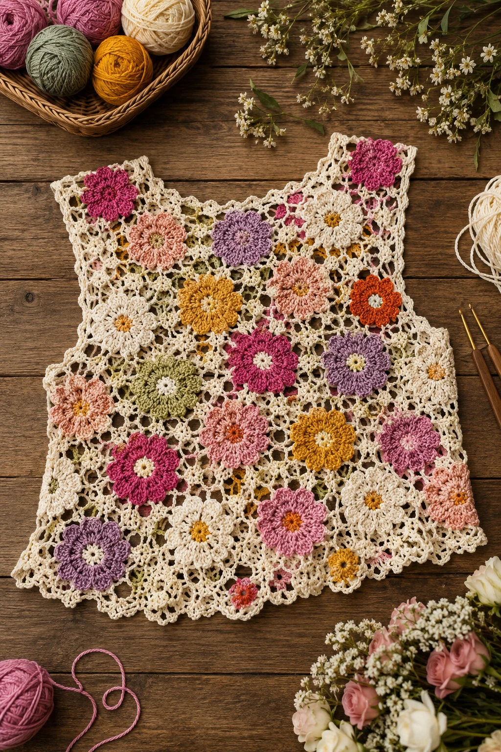 Floral Motif Statement Blouse — crochet tops ideas style outfit