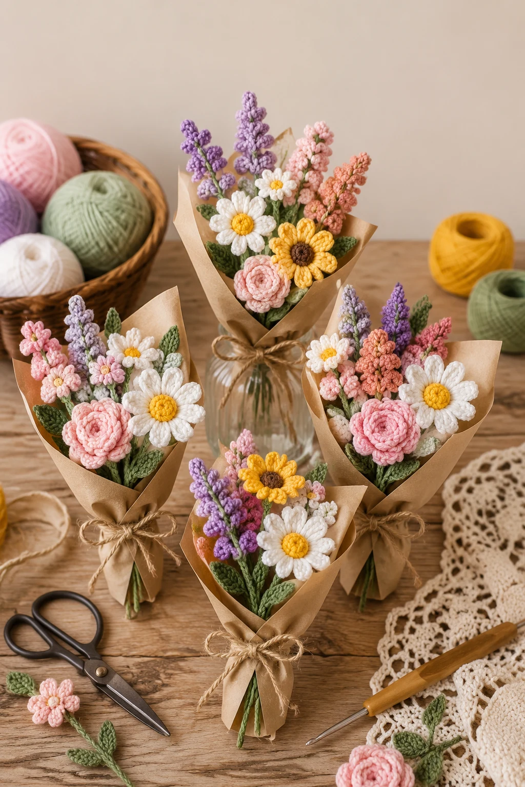Mini Crochet Flower Bouquets — cute crochet ideas style outfit