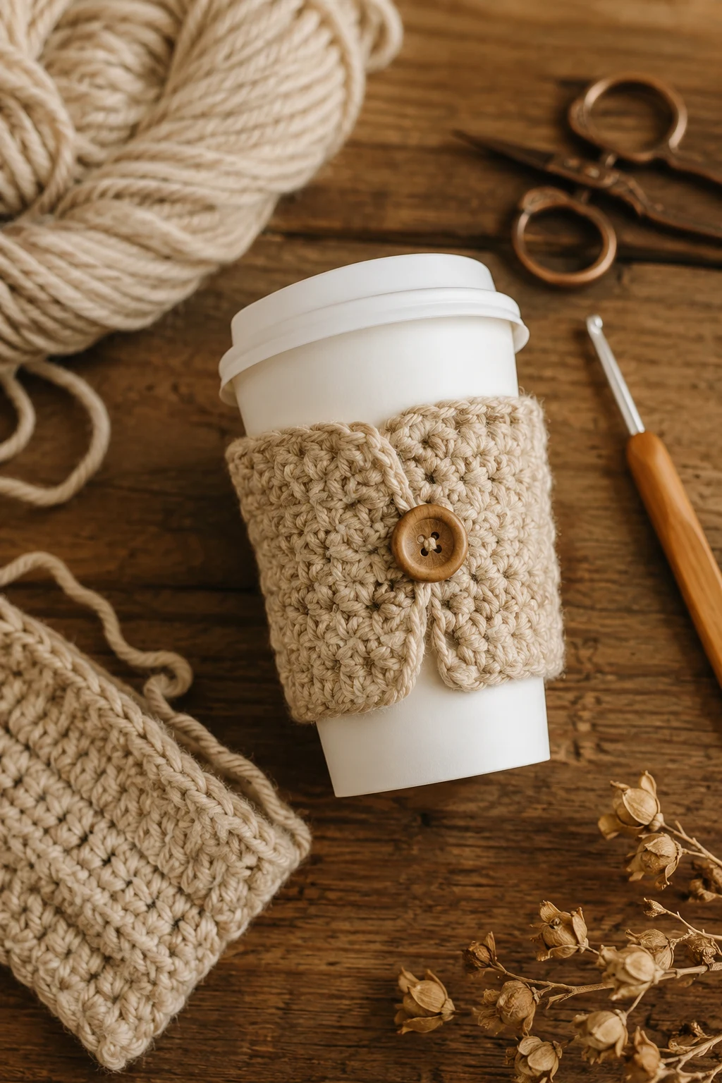 Cozy Coffee Cup Cozy — easy crochet ideas for beginners style outfit