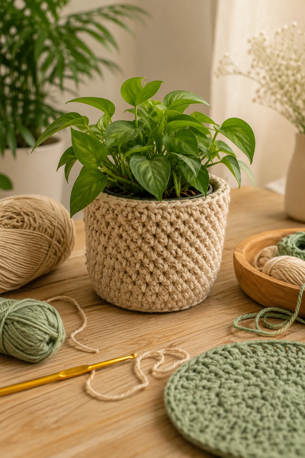 Beginner-Friendly Plant Pot Cover — easy crochet ideas for beginners style outfit