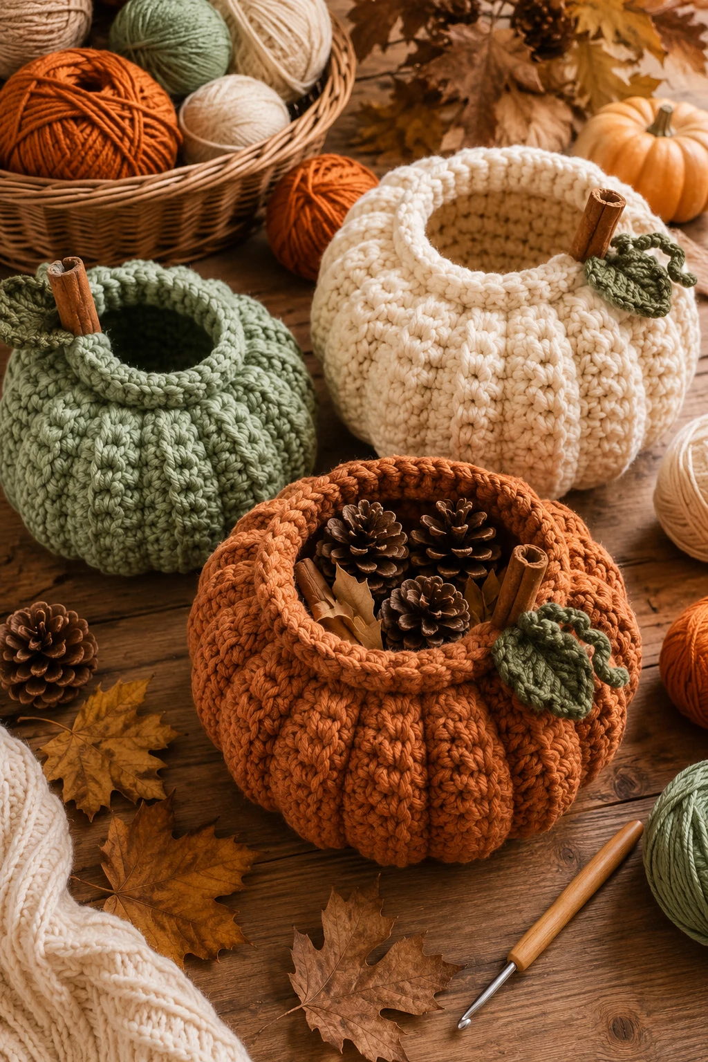 Chunky Pumpkin Basket Centerpiece — fall crochet ideas style outfit