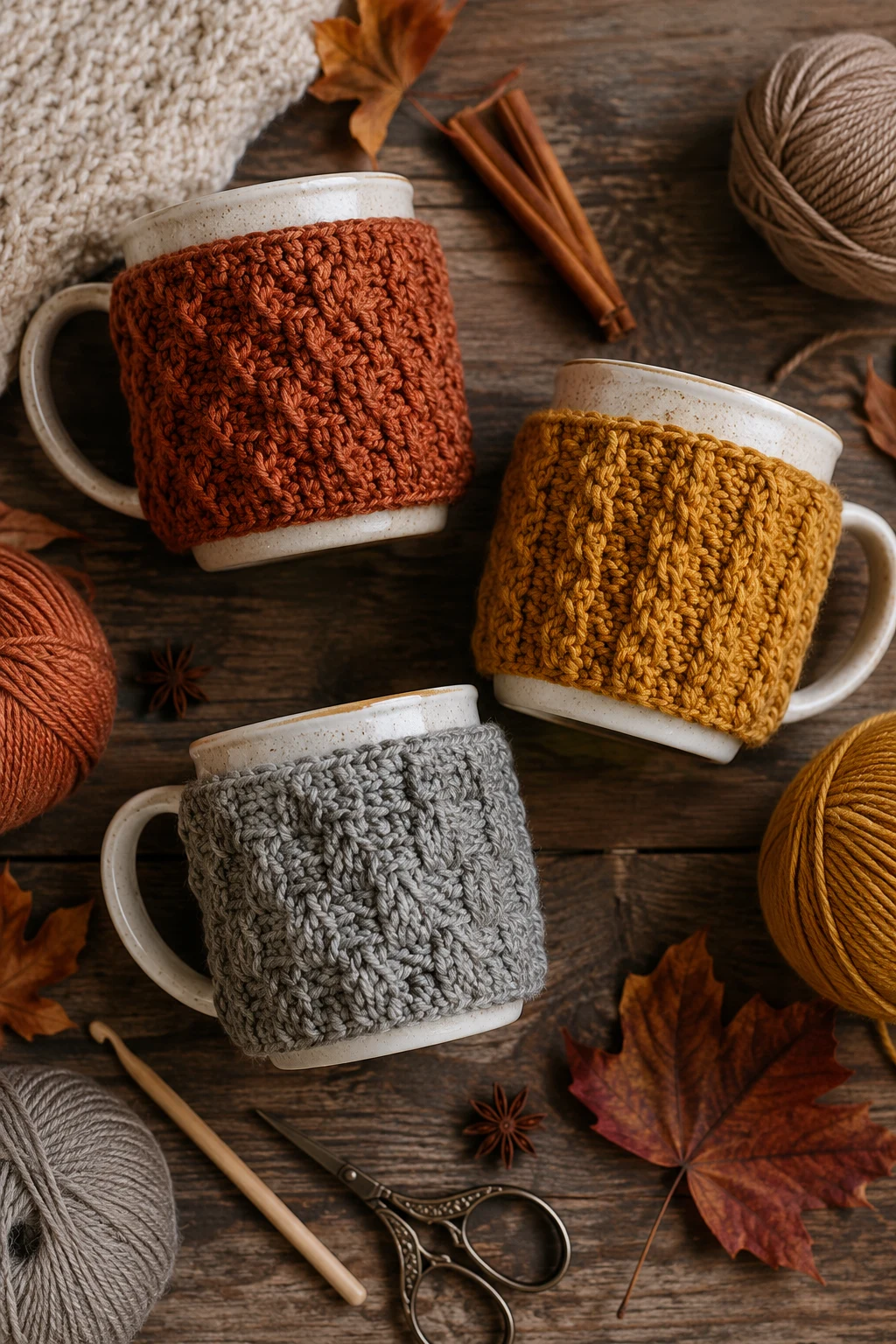 Textured Mug Cozy Collection — fall crochet ideas style outfit
