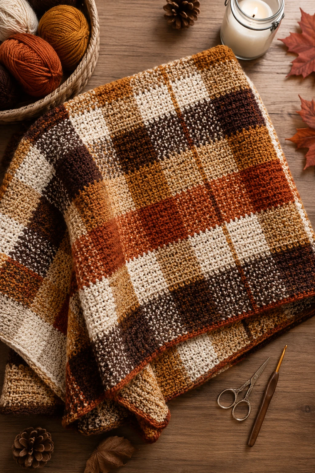 Cozy Plaid Crochet Blanket — fall crochet ideas style outfit