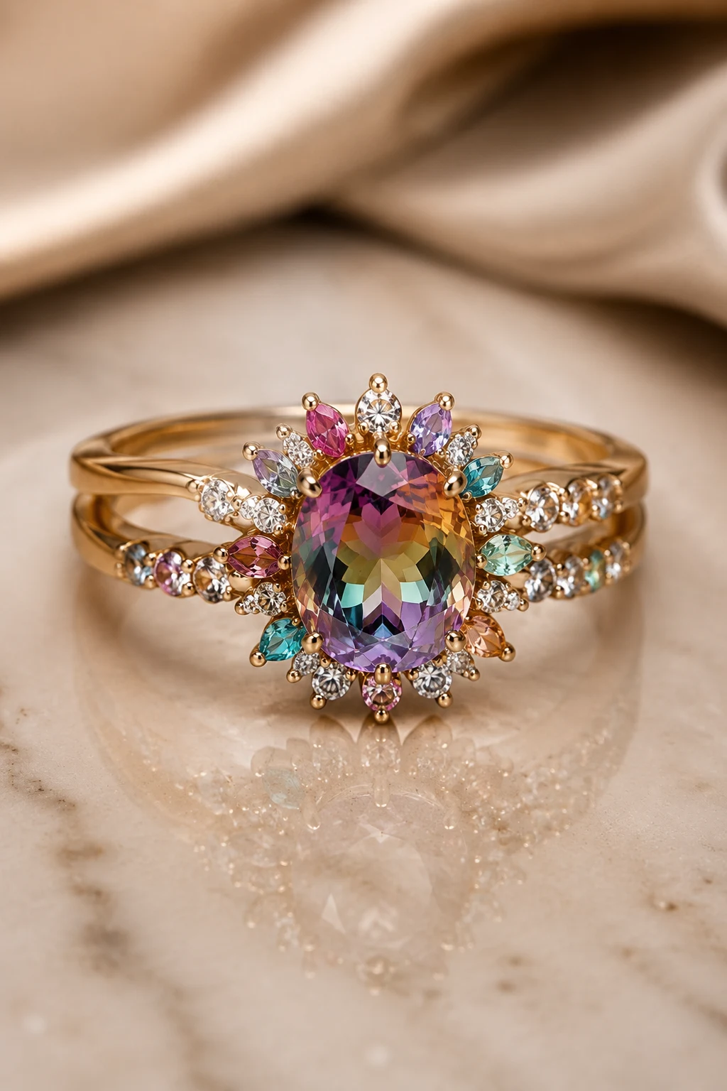 Rainbow Gemstone Centerpieces for Funky Engagement Rings Unique — funky engagement rings unique style outfit