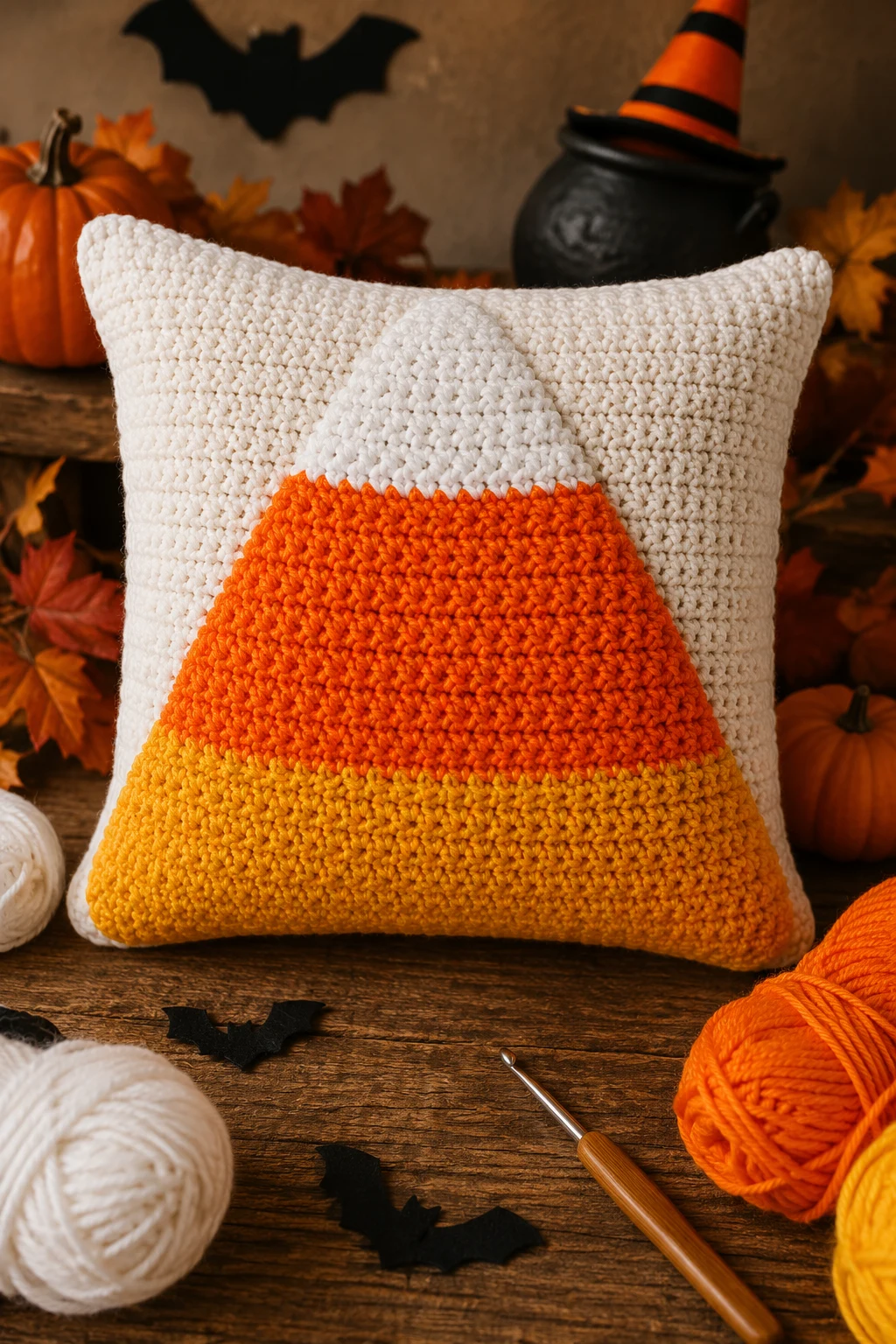 Candy Corn Throw Pillow That Brightens Every Sofa — halloween crochet ideas style outfit