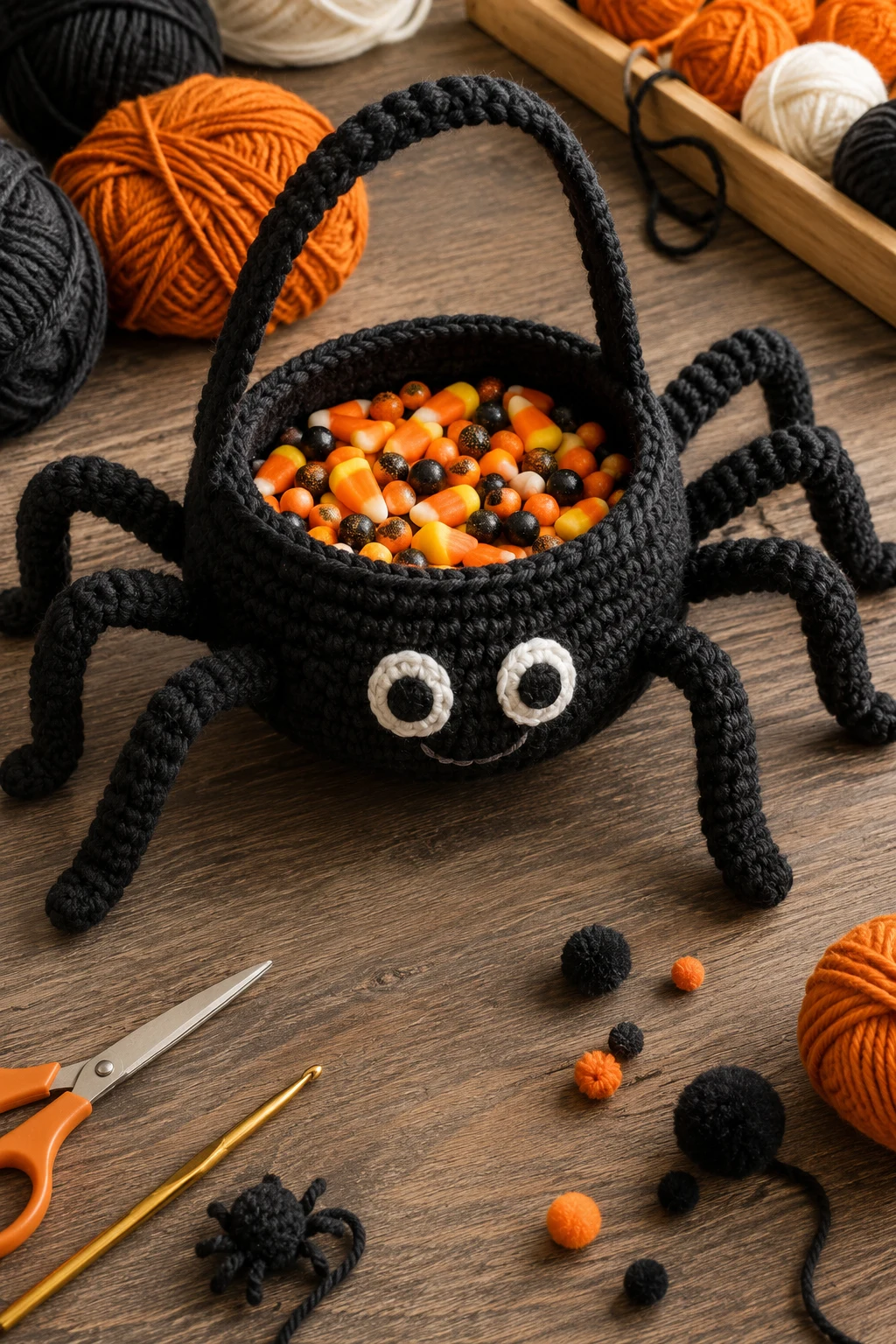 Spider Treat Basket That's Equal Parts Cute and Creepy — halloween crochet ideas style outfit