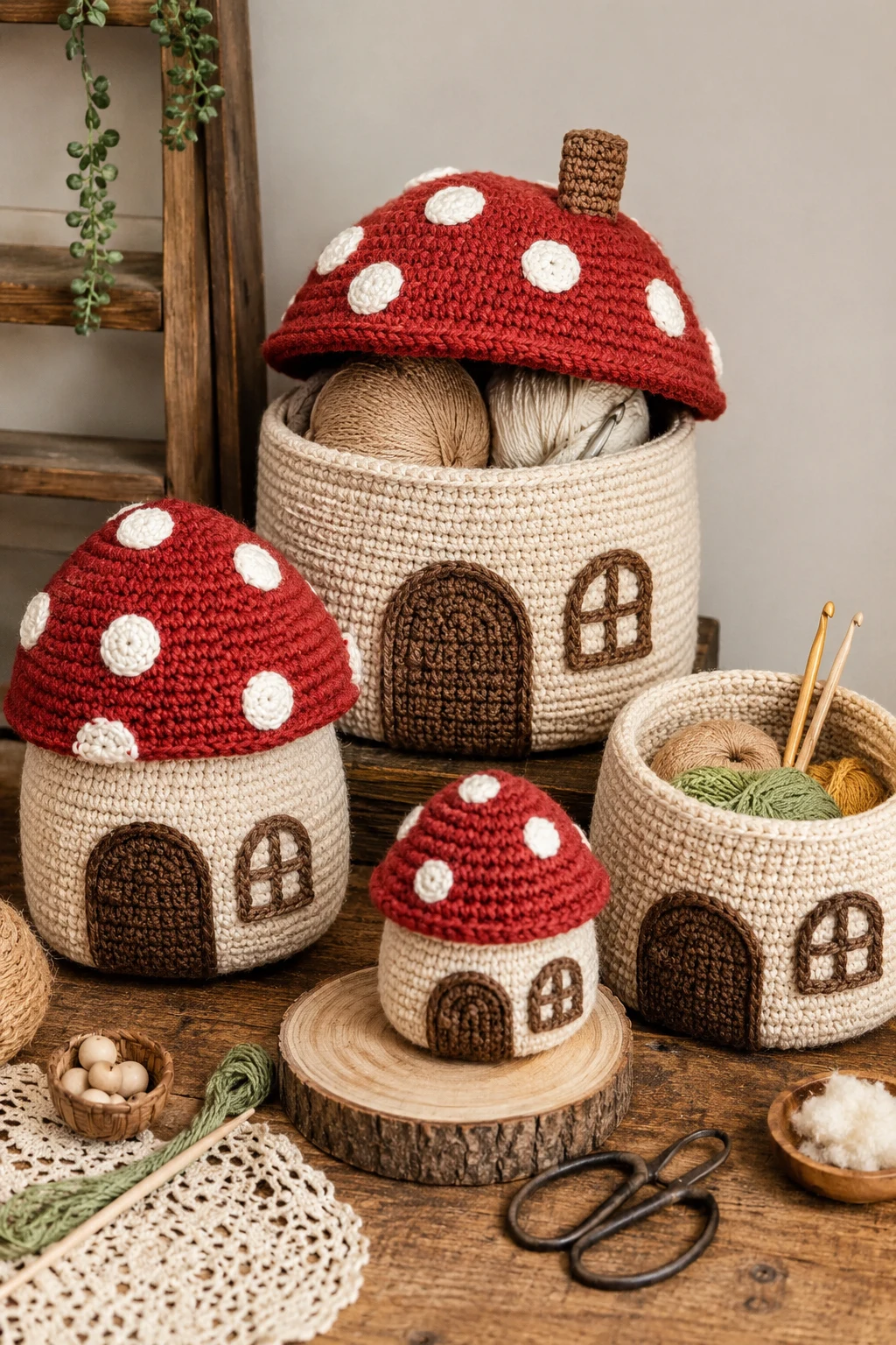 Mushroom Cottage Storage Baskets — ideas a crochet style outfit