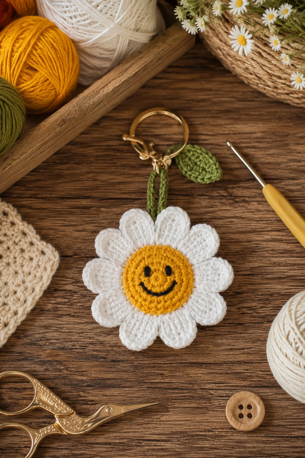 Smiling Daisy Keychain Crochet Ideas for Spring — keychain crochet ideas style outfit