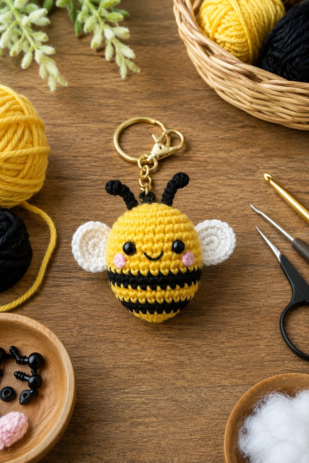 Tiny Bee Buzzing with Personality — keychain crochet ideas style outfit