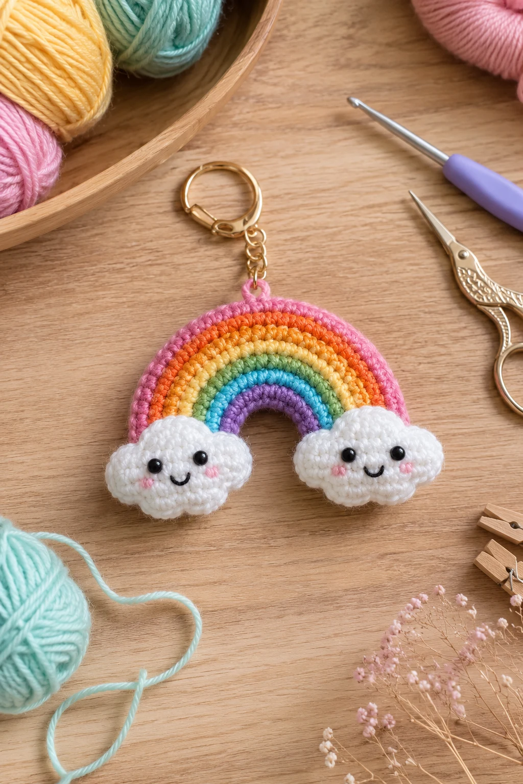 Rainbow Cloud Keychain Crochet Ideas — keychain crochet ideas style outfit