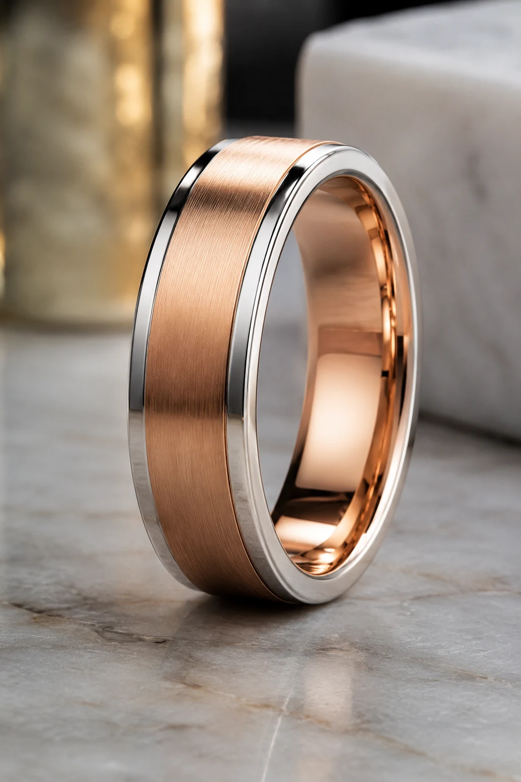 Two-Tone Male Wedding Rings for Versatile Style — male wedding rings style outfit, worn by a stylish man