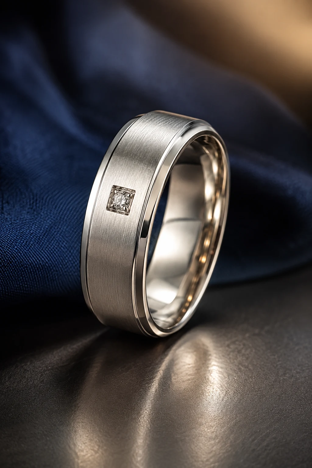 Diamond Accent Male Wedding Rings with Subtle Luxury — male wedding rings style outfit, worn by a stylish man