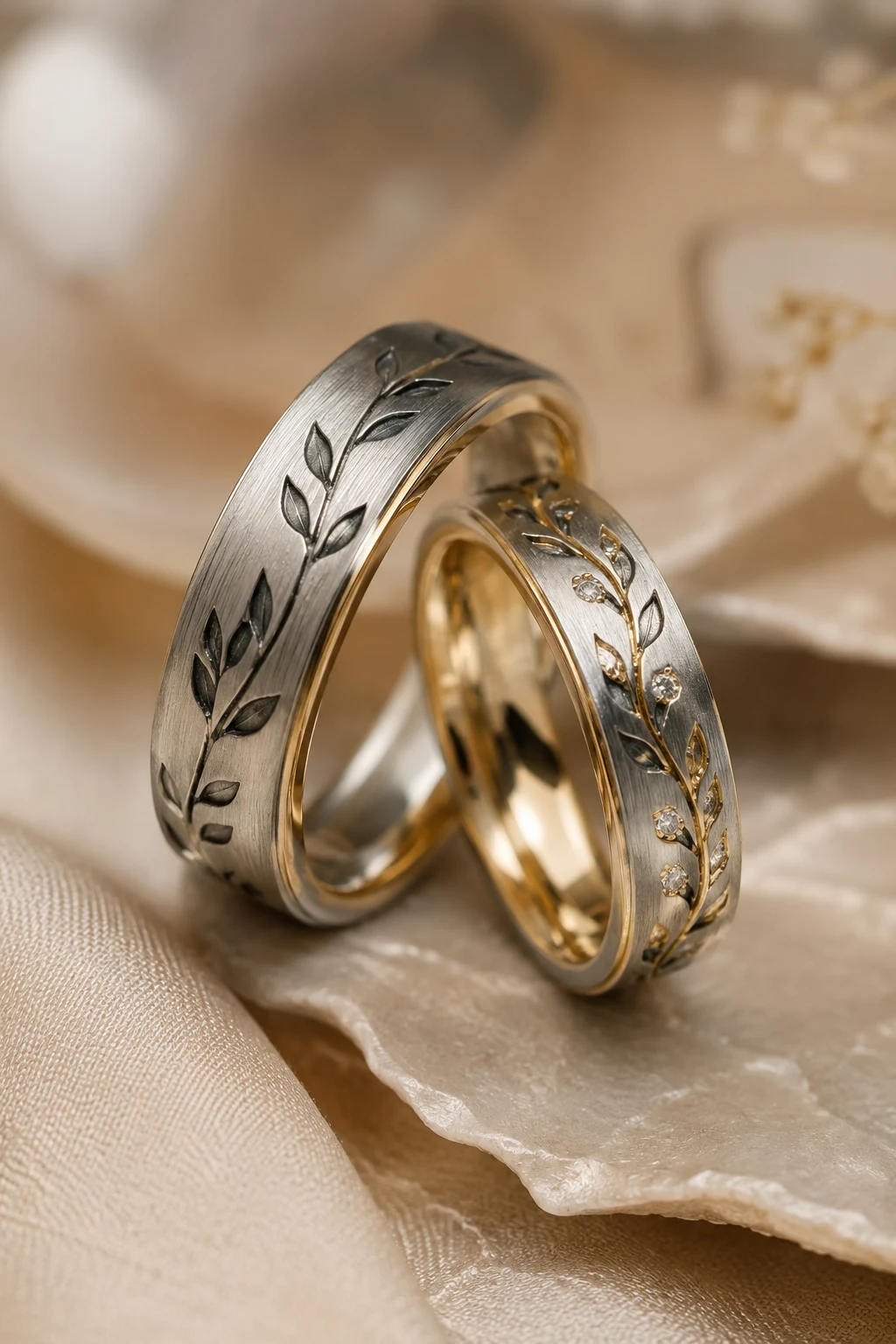 Matching Wedding Rings with Nature-Inspired Details — matching wedding rings style outfit