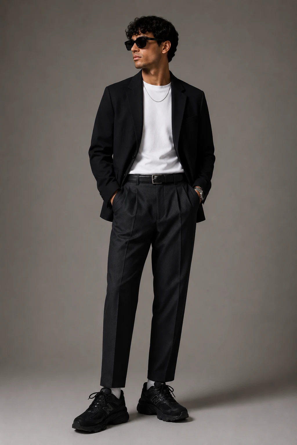 The Smart Casual Blazer Move — men’s black new balance 9060 outfits style outfit, worn by a stylish man
