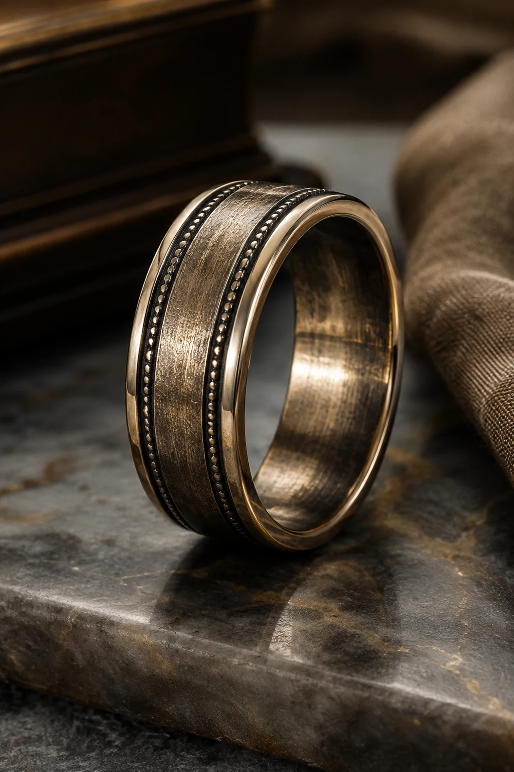 Vintage-Inspired Men Wedding Rings with Character — men wedding rings style outfit, worn by a stylish man