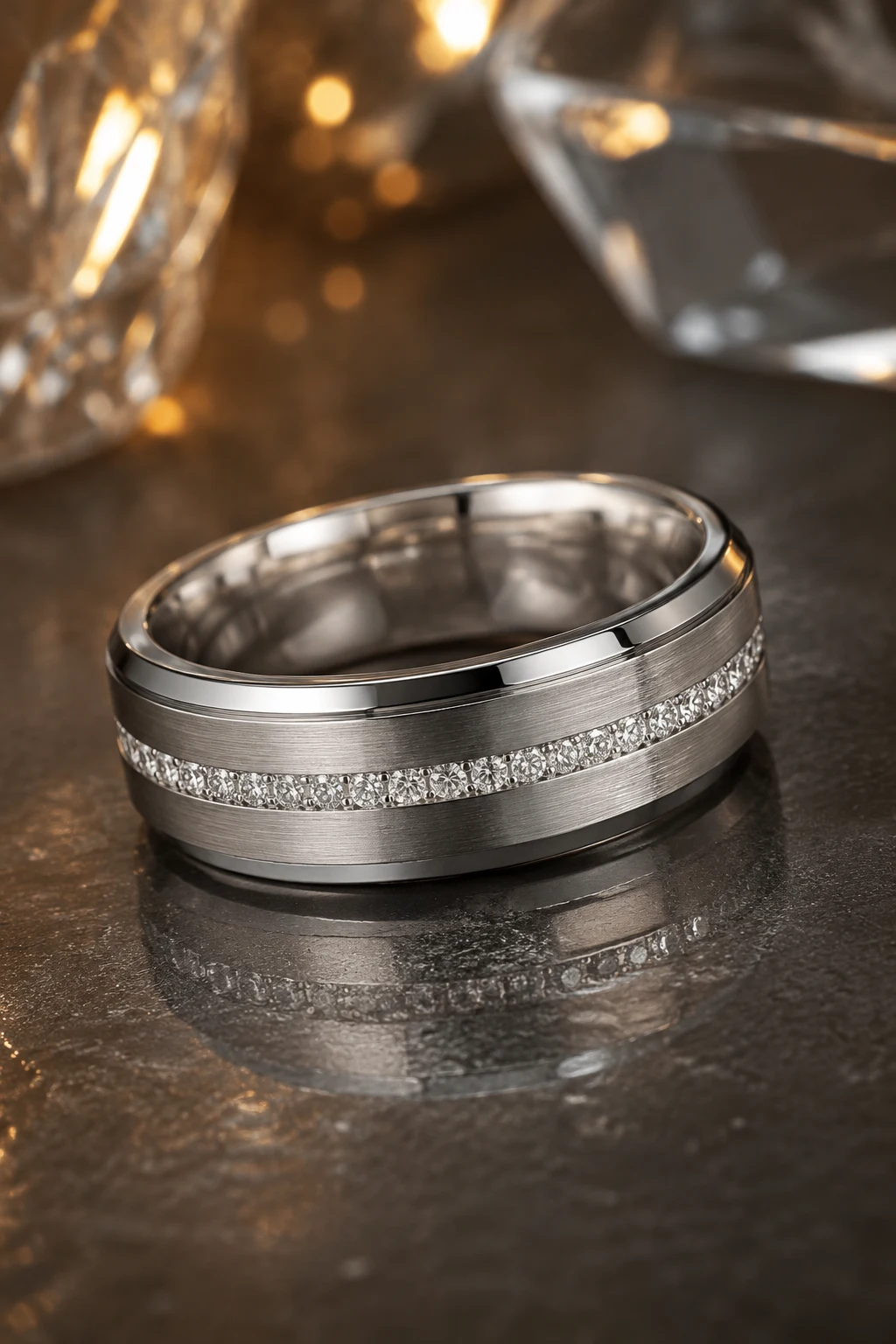 Diamond Accent Men Wedding Rings with Refined Sparkle — men wedding rings style outfit, worn by a stylish man