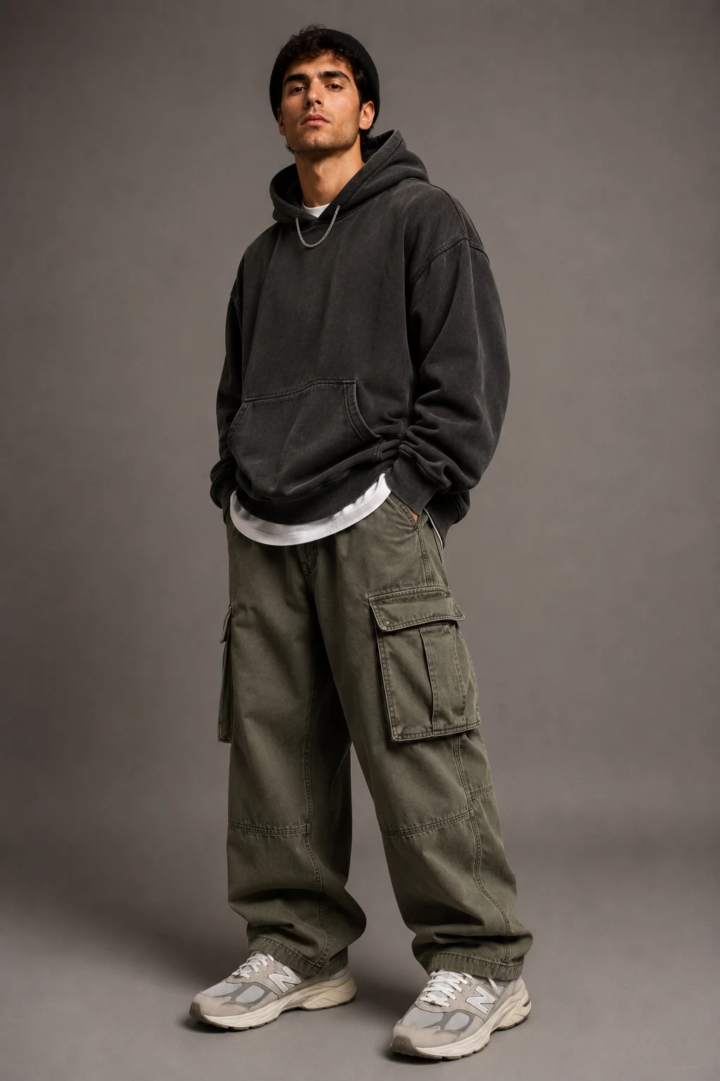 The Oversized Streetwear Hero — mens outfits with new balance 9060 style outfit, worn by a stylish man