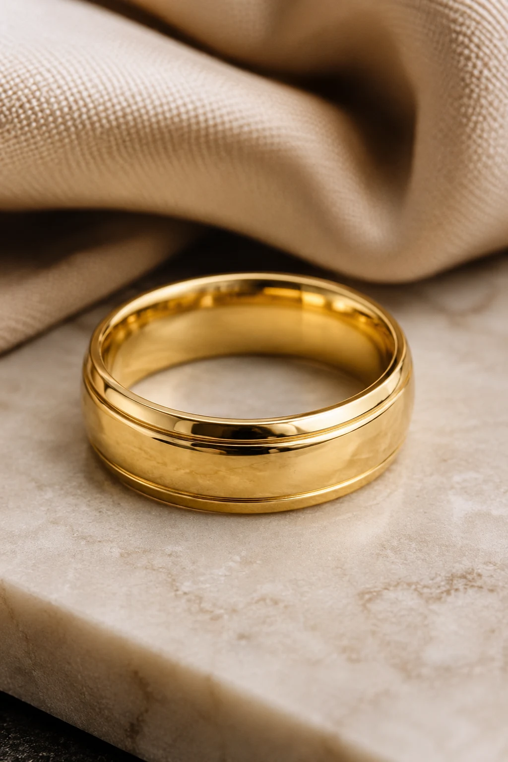 Classic Yellow Gold Never Misses — mens wedding rings gold style outfit, worn by a stylish man