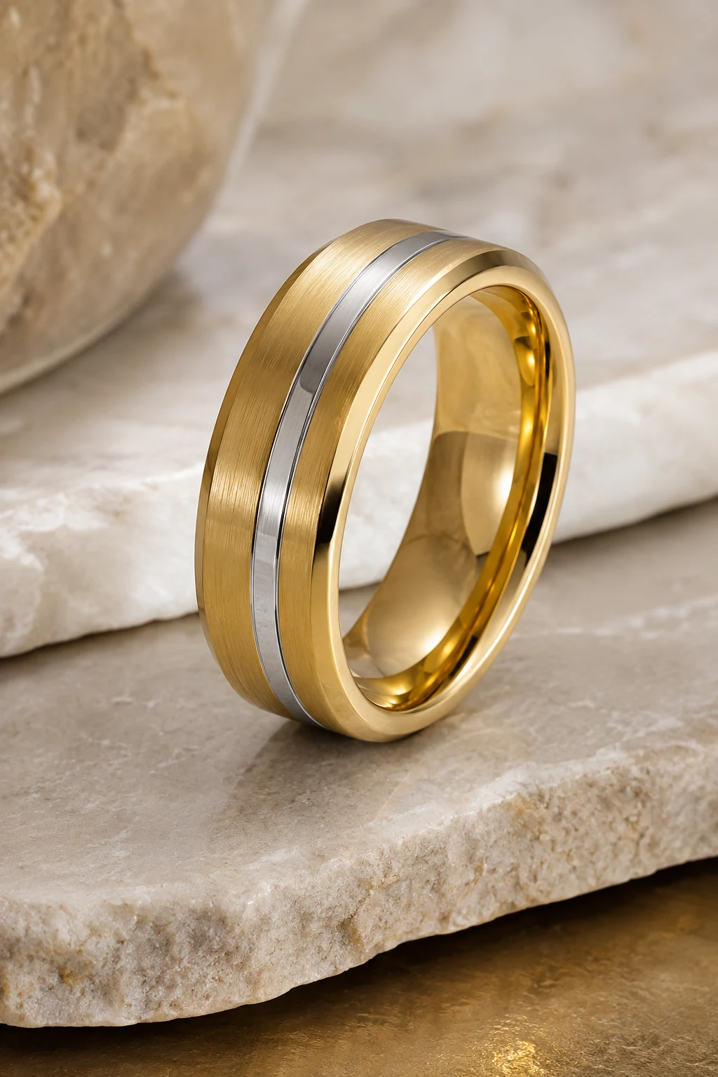 Two-Tone Gold for Modern Style — mens wedding rings gold style outfit, worn by a stylish man
