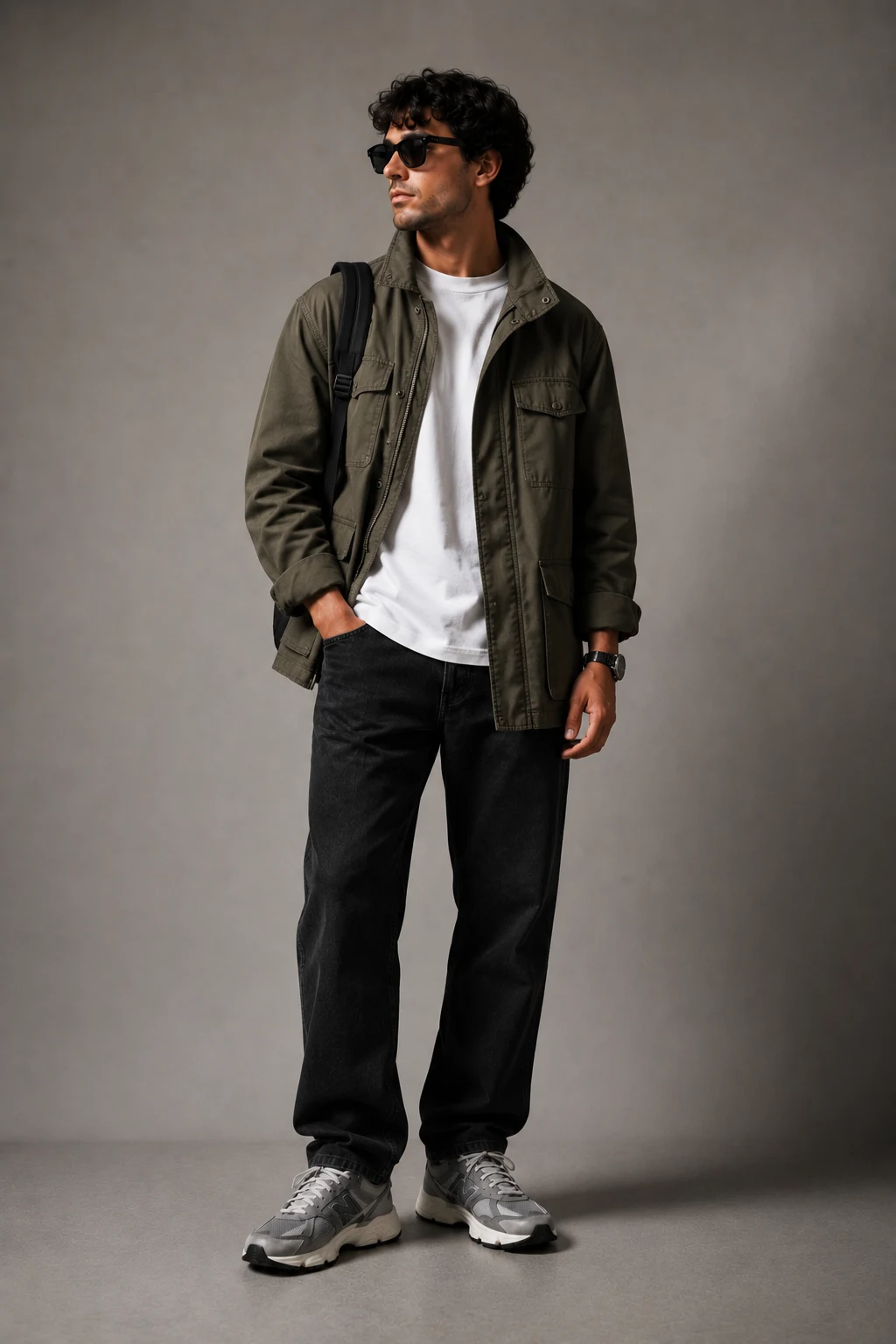 The Utility Jacket Weekend Hero — new balance 9060 grey men outfits style outfit, worn by a stylish man