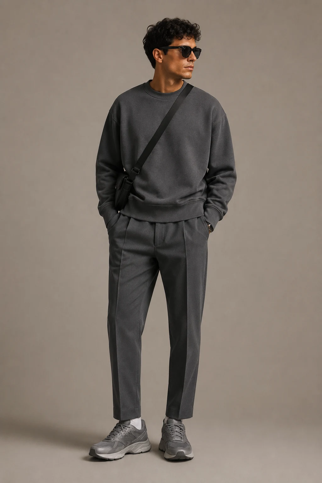 The Minimal Monochrome Flex — new balance 9060 mens outfits style outfit, worn by a stylish man