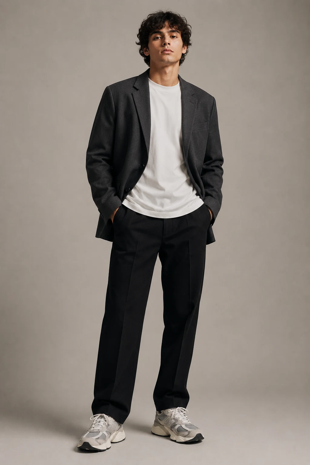 The Relaxed Blazer Remix — new balance 9060 outfit men aesthetic style outfit, worn by a stylish man