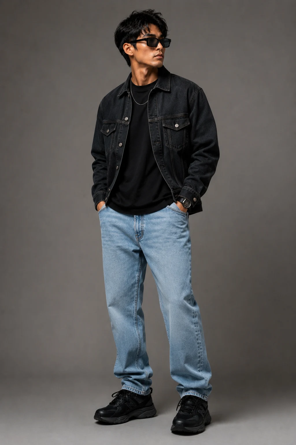 The Denim Upgrade That Never Misses — new balance 9060 outfit men black style outfit, worn by a stylish man