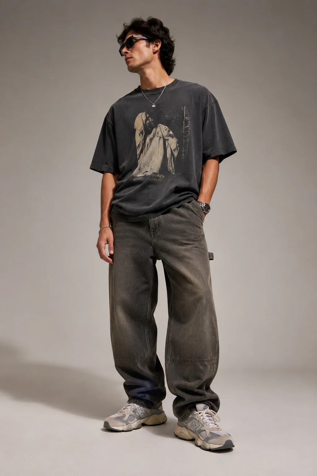 The Oversized Graphic Tee That Never Misses — new balance 9060 outfit men streetwear style outfit, worn by a stylish man