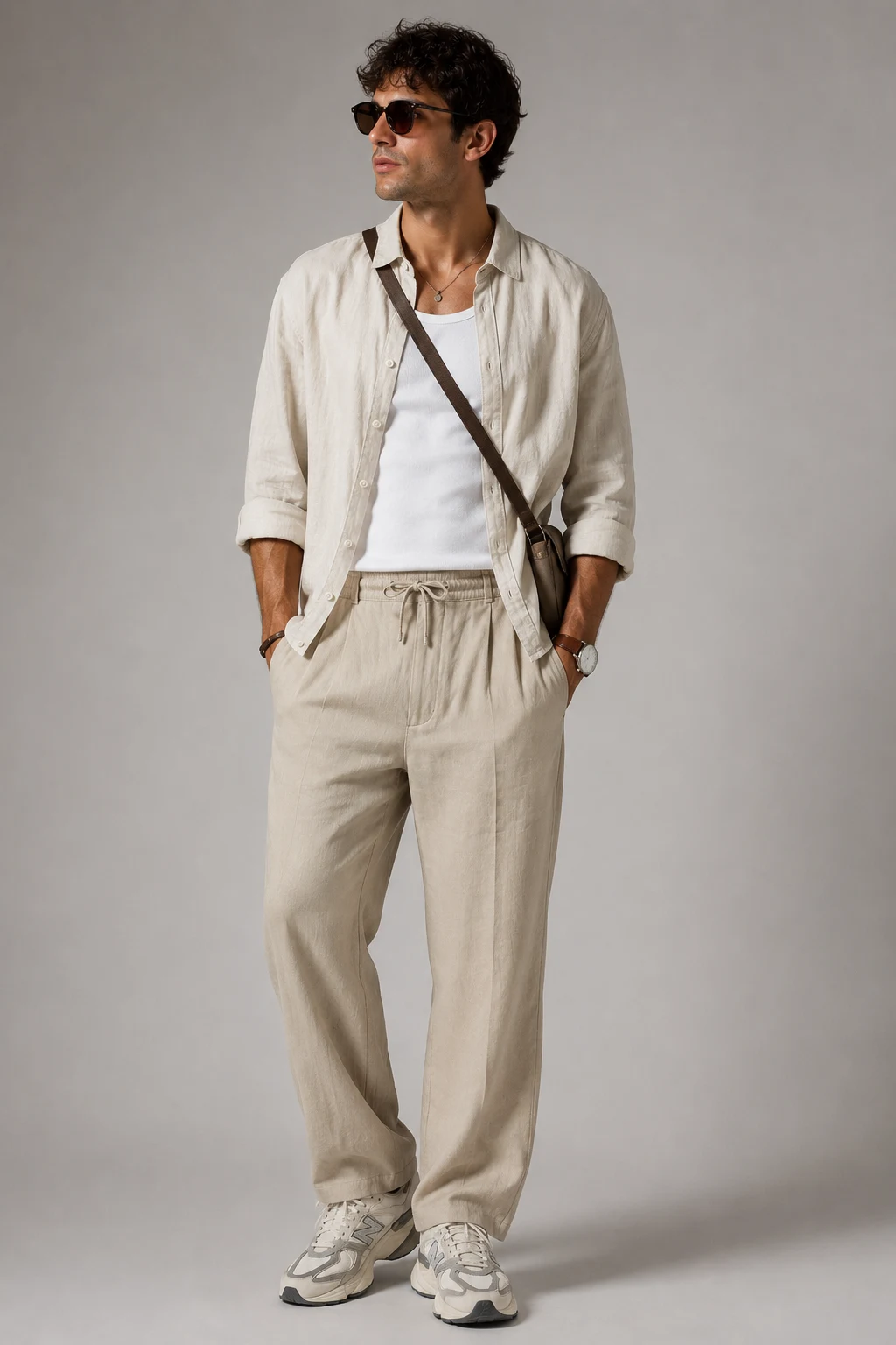 The Linen Shirt Weekend Upgrade — new balance 9060 outfit men summer style outfit, worn by a stylish man