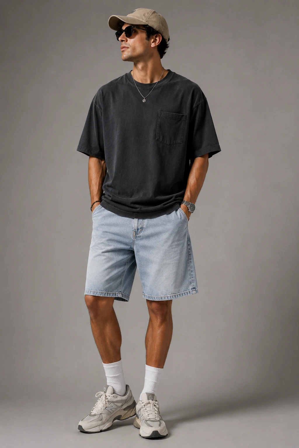 The Relaxed Denim Shorts Look — new balance 9060 outfit men summer style outfit, worn by a stylish man