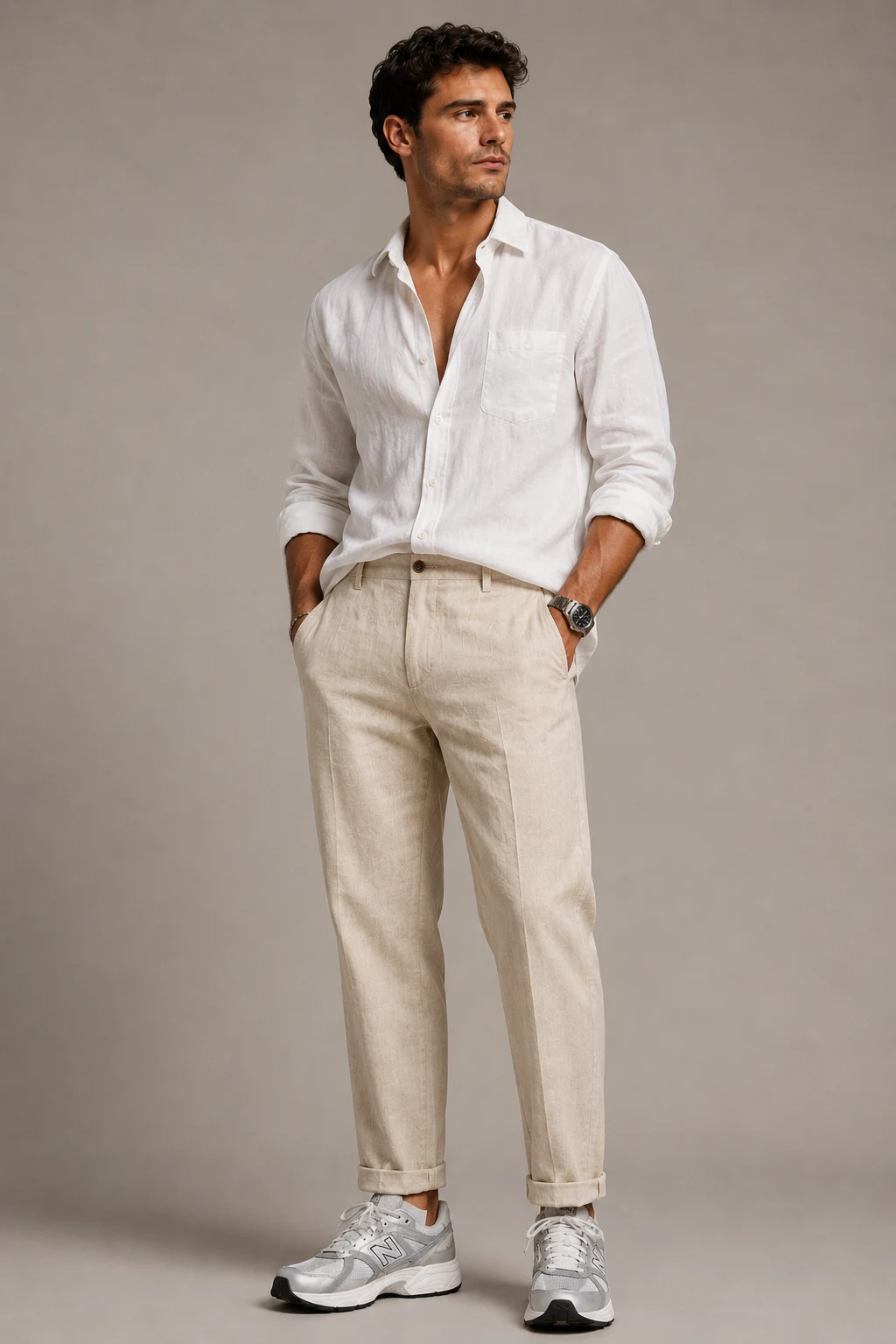 The Linen Layers for Warm Weather — new balance shoes men 530 style outfit, worn by a stylish man