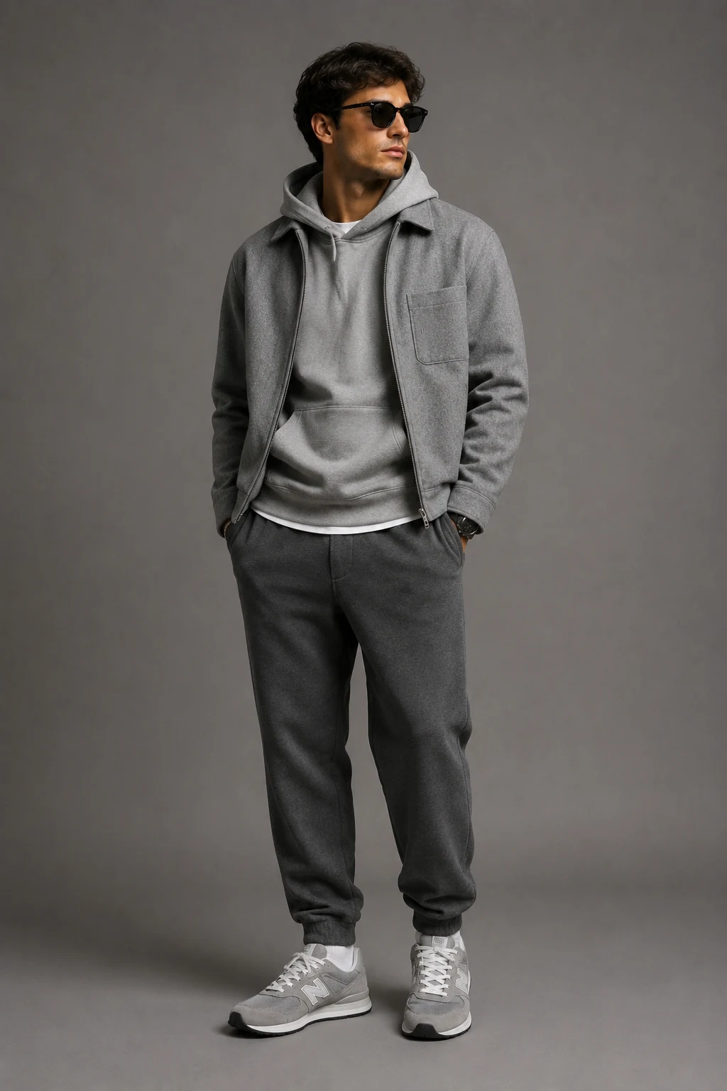 The Monochrome Gray Masterpiece — new balance shoes men aesthetic style outfit, worn by a stylish man