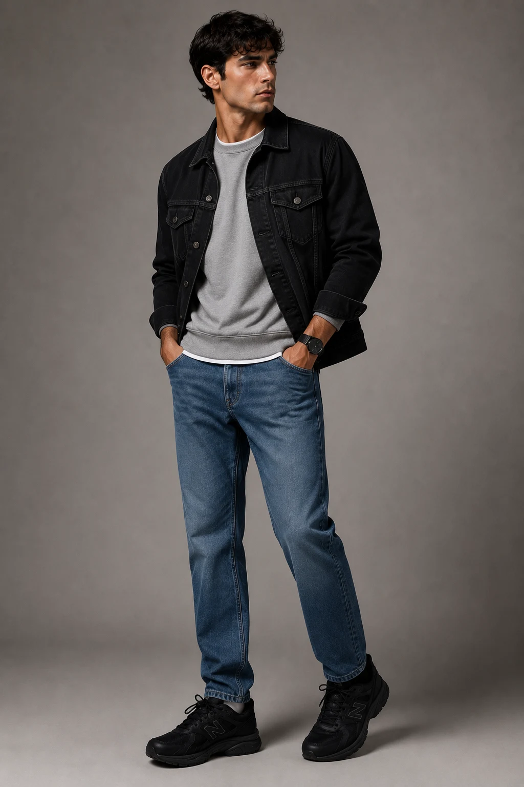 The Weekend Denim Formula — new balance shoes men black style outfit, worn by a stylish man