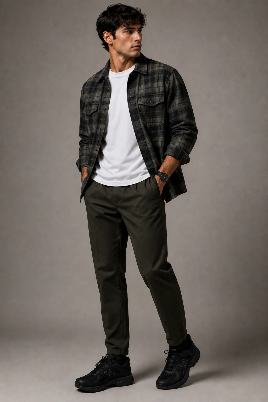 The Overshirt Layering Move — new balance shoes men black style outfit, worn by a stylish man