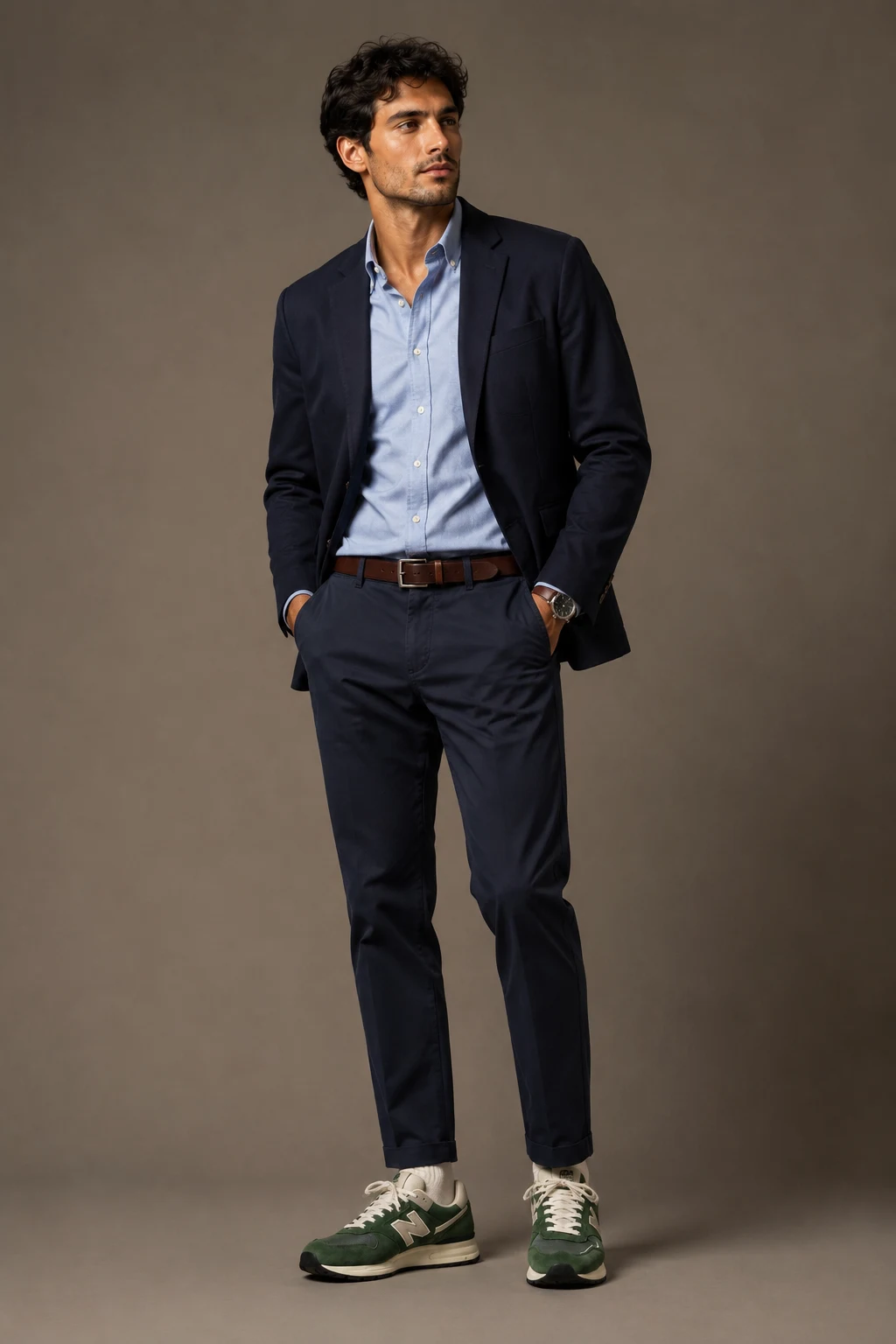 The Smart Casual Office Upgrade — new balance shoes men green style outfit, worn by a stylish man
