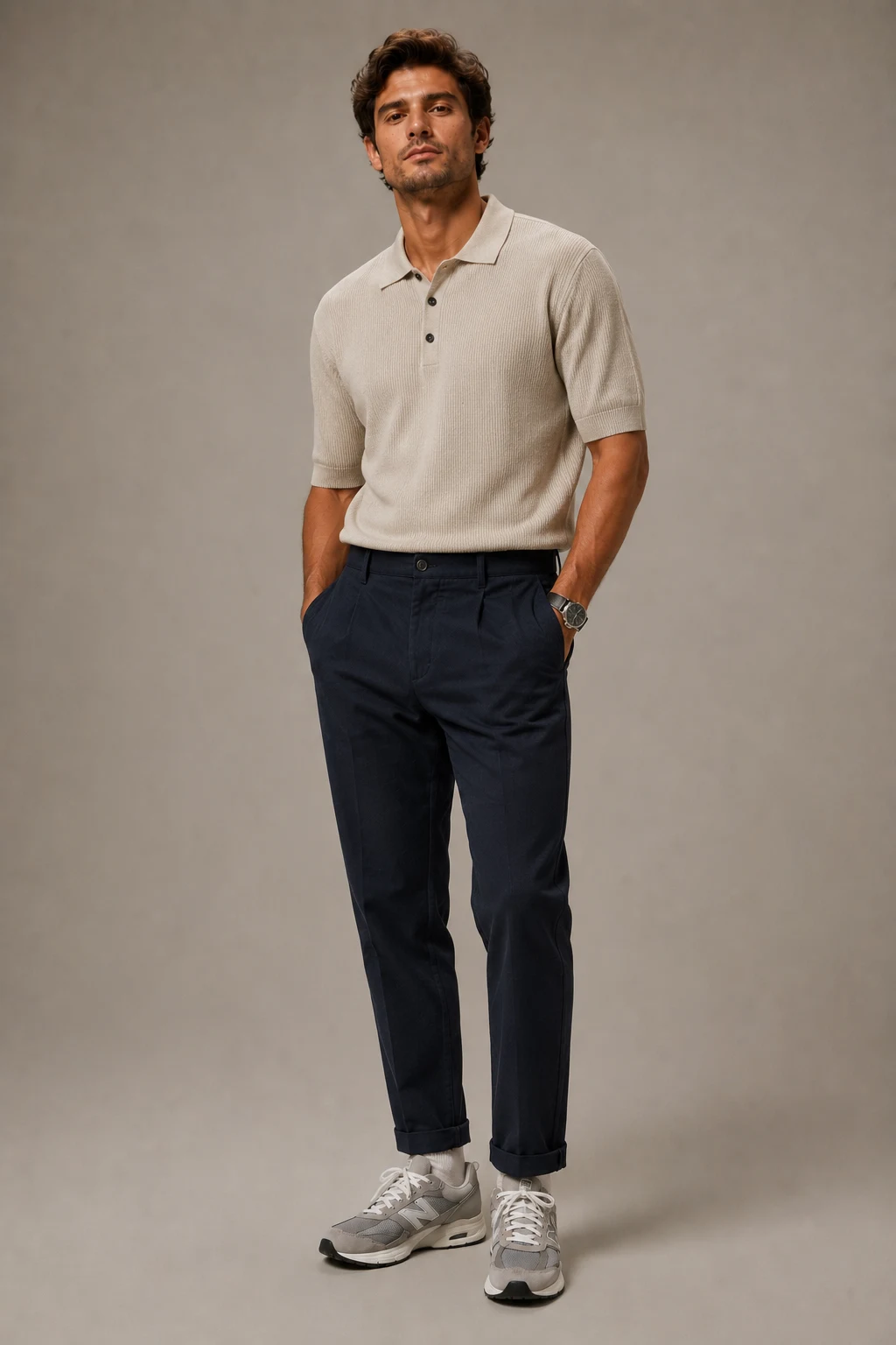The Smart Knit Coffee-Date Look — new balance shoes men style outfit, worn by a stylish man
