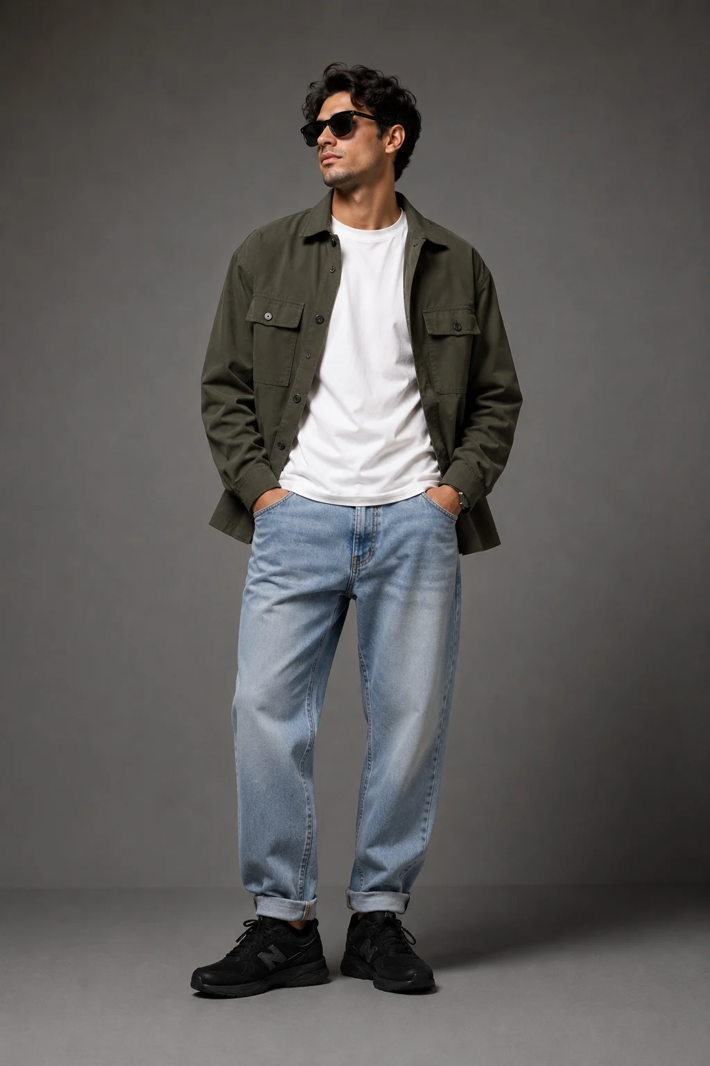 The Relaxed Denim Weekend Hero — new balance shoes men outfit black style outfit, worn by a stylish man