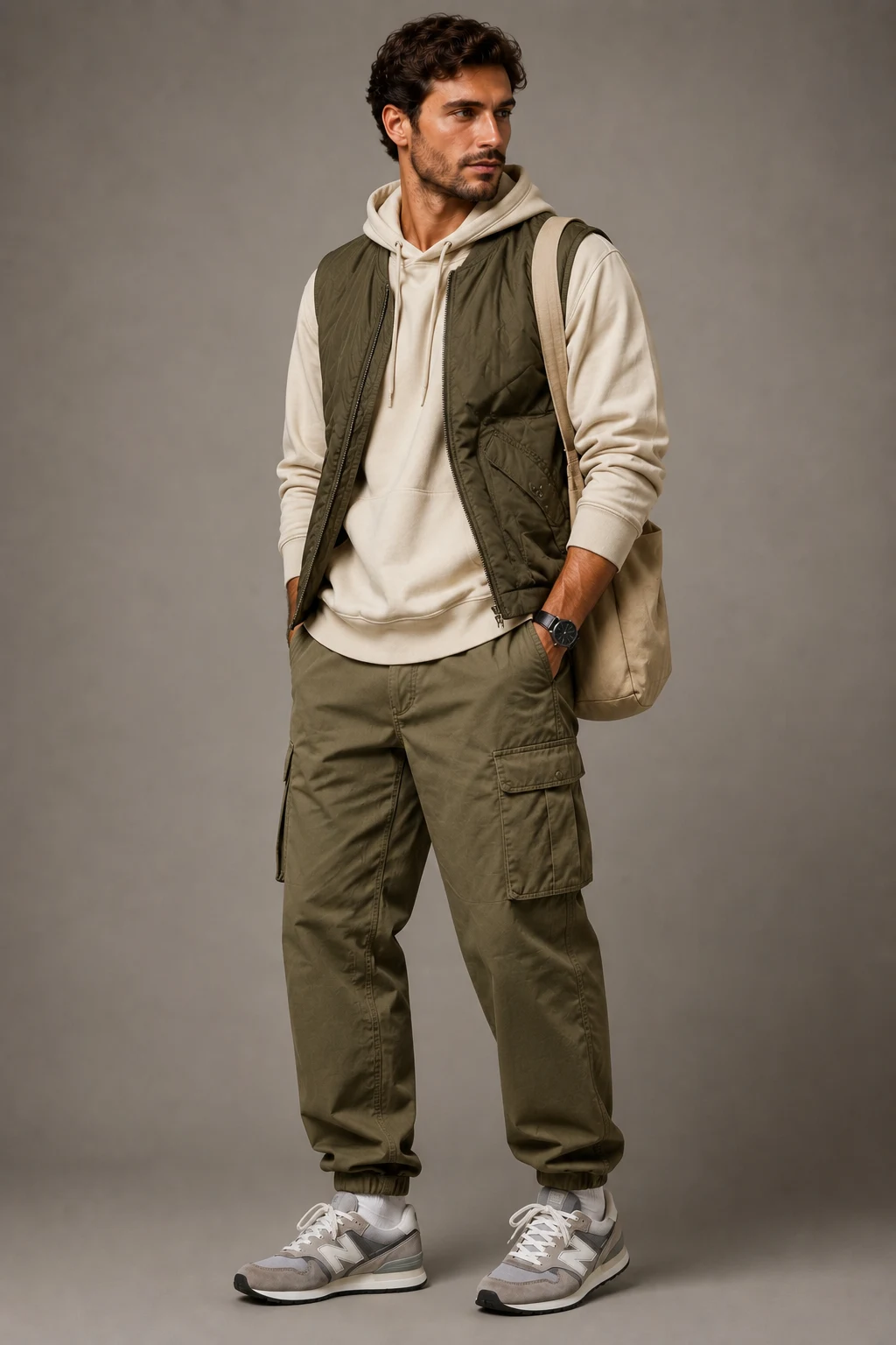 The Hoodie and Cargo Combo — new balance shoes mens 574 style outfit, worn by a stylish man