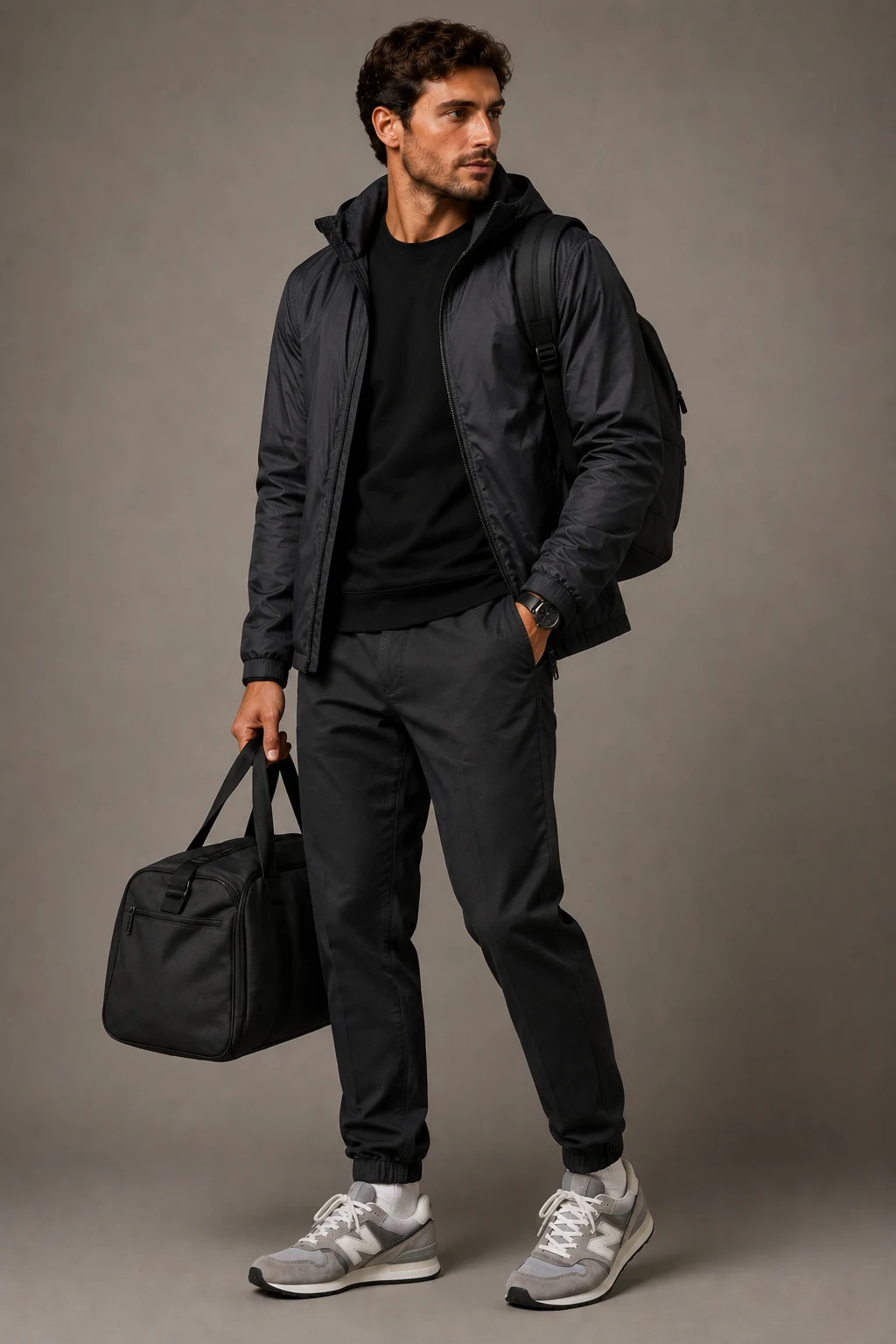 The Airport Travel Champion — new balance shoes mens 574 style outfit, worn by a stylish man
