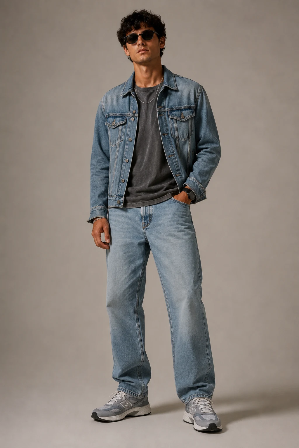 The Vintage Denim Uniform — new balance shoes mens outfit aesthetic style outfit, worn by a stylish man