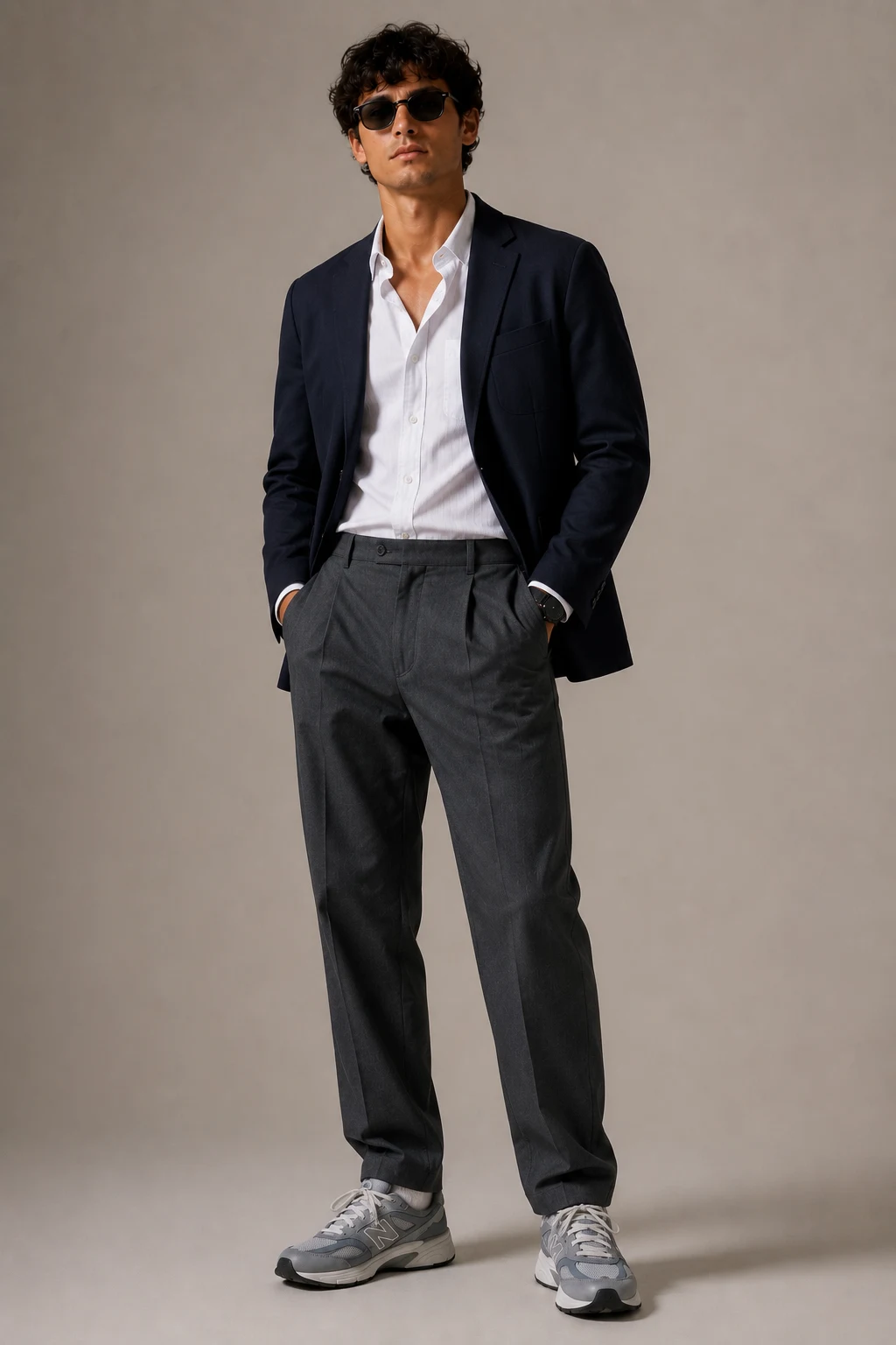 The Smart Casual Blazer Upgrade — new balance shoes mens outfit aesthetic style outfit, worn by a stylish man
