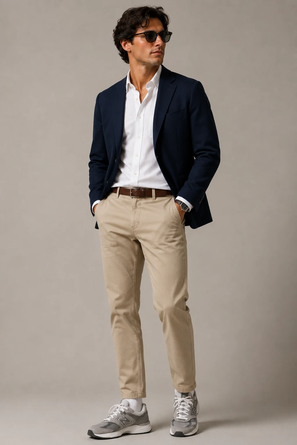 The Smart Casual Blazer Move — new balance shoes mens outfit casual style outfit, worn by a stylish man
