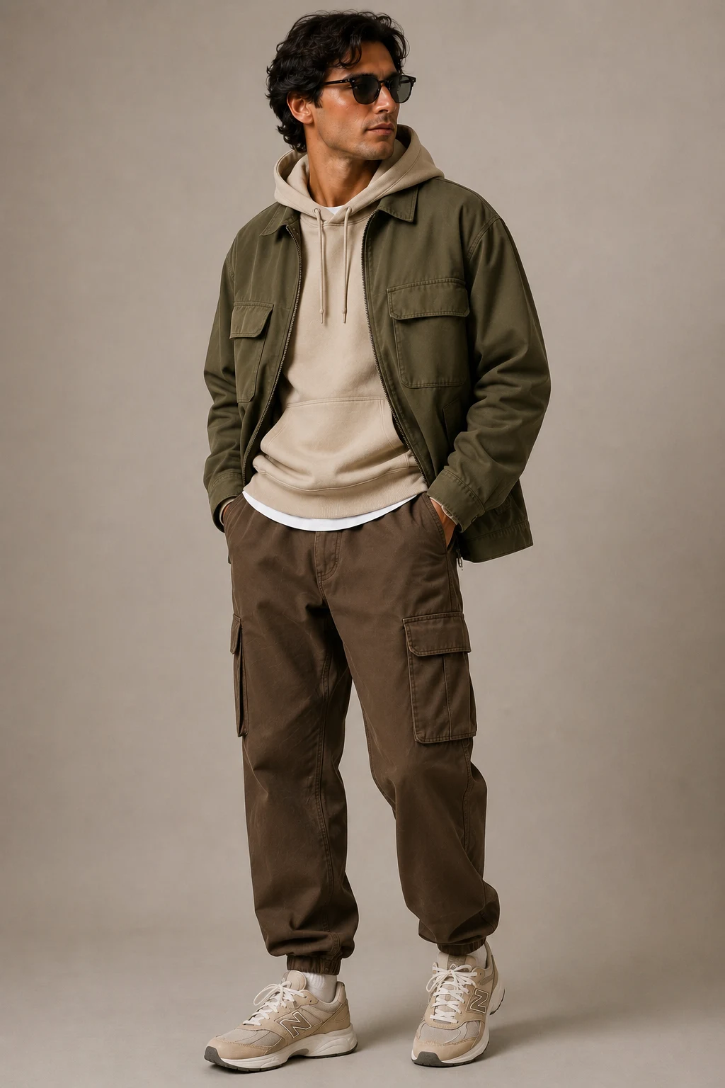 The Earth Tone Streetwear Upgrade — new balance shoes mens outfit casual style outfit, worn by a stylish man