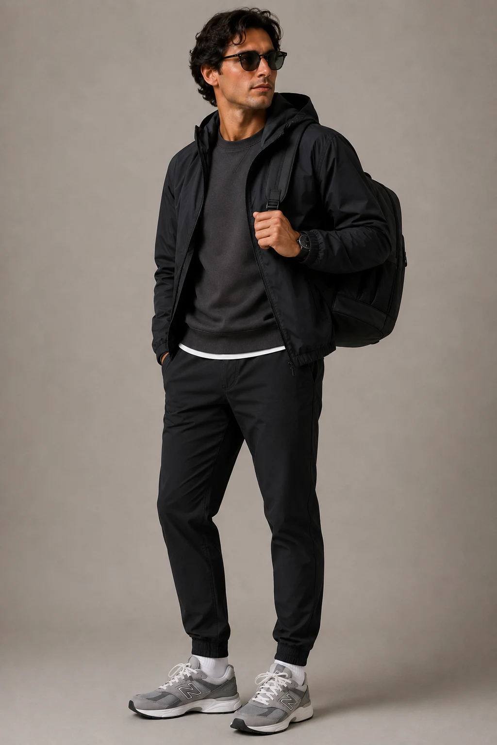 The Airport-to-City Travel Fit — new balance shoes mens outfit casual style outfit, worn by a stylish man