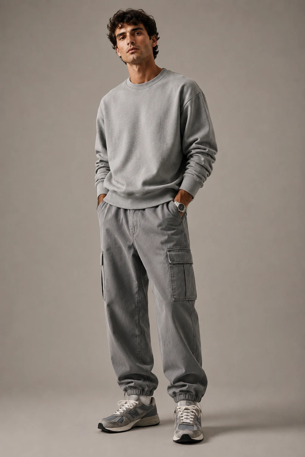 The Monochrome Grey Outfit That Looks Surprisingly Expensive — new balance shoes mens outfit style outfit, worn by a stylish man
